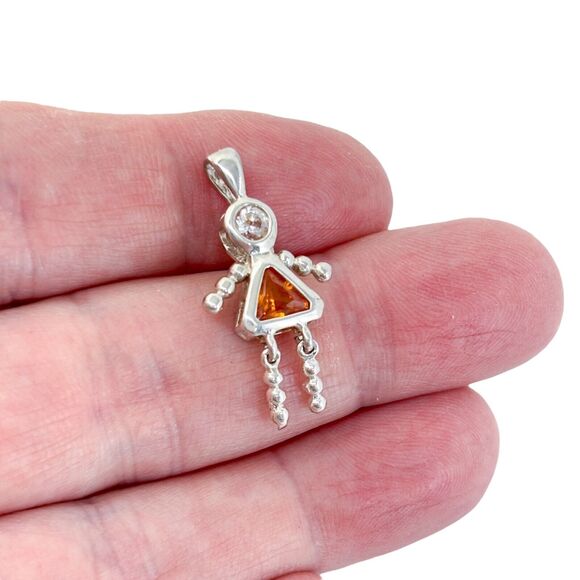 Vintage Sterling Silver 925 Orange Cubic Zirconia Girl Pendant - Picture 1 of 7